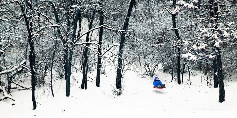 GettingAir.jpg :: Of coarse there are still a few independent individuals who would venture to do their own thing - the natural groove can still be found just to the east - a narrow tree lined path with the added thrill of a ramp at the end of the run, launching you airborne if you hit it just right or turning you over if you miss. Envision yourself on target and \