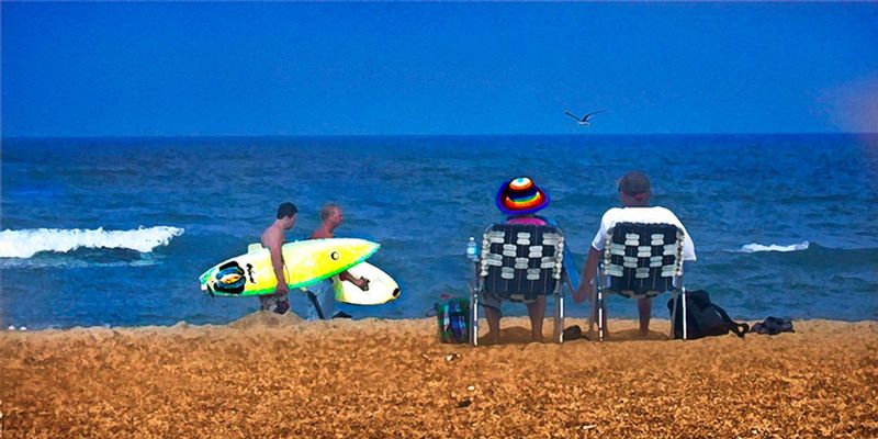OnceUponaTime_RF.jpg :: couple sit on beach and dream of past