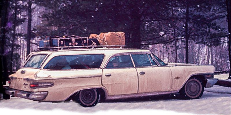 Over the river and through the woods.jpg :: Most often the trip was made in the summer but sometimes around Thanksgiving or Christmas, the family would pack up the car - Mom, Dad, and six kids inside did not leave room for luggage inside.  Eight people in a car for 16 hour straight, how we always made it there with out casualties was quite an accomplishment.