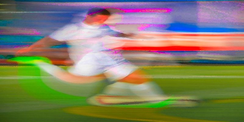 PowerBall.jpg :: The ball seemed to move on it's own as it pin balled across midfield, now a striker has it in the corner, colors swirl as competitors jockey for position, he sees you slip your defender - it's a perfect cross -----  FOCUS !