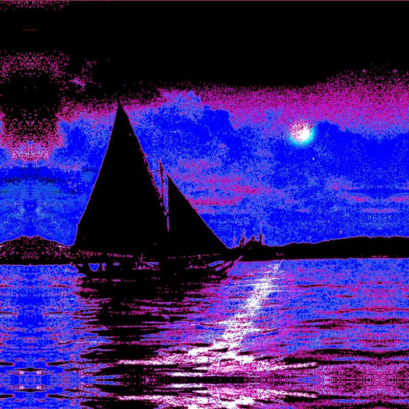 Sanpan.jpg :: This is actually my fathers image taken in the Philippines nearing the end of WWII - although it appears very peaceful - there is a large navel vessel in the background- look for the conning tower - my fathers ship was sent to the bottom of the sea by kamikazes just off Okinawa.