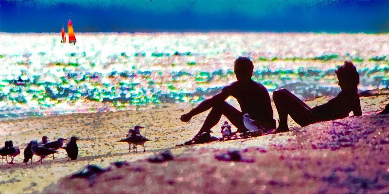Silhouettes On The Beach.jpg :: A couple enjoying the solitude of a lonely beach on a warm winter day - isn't florida nice this time of year.