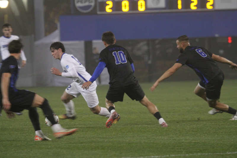 2025 NCAA Division I Mens Soccer Saint Louis University vs University of Kentucky -XI.jpg :: Saint Louis University (SLU) Billikens vs University of Kentucky in the 2025 NCAA Men's Soccer Championship first round of play. 11/20/2025 7pm at Robert R. Hermann Stadium in St. Louis, Missouri, USA. The Wildcats scored first in the first half. At the half it was Kentucky 1 to 0. The fog lowered visibility, and the damp turf made this a true to form Fall match up.   NCAA Division I Men's Soccer 2025