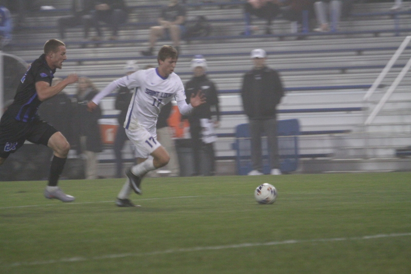 2025 NCAA Division I Mens Soccer Saint Louis University vs University of Kentucky -XIII.jpg :: Saint Louis University (SLU) Billikens vs University of Kentucky in the 2025 NCAA Men's Soccer Championship first round of play. 11/20/2025 7pm at Robert R. Hermann Stadium in St. Louis, Missouri, USA. The Wildcats scored first in the first half. At the half it was Kentucky 1 to 0. The fog lowered visibility, and the damp turf made this a true to form Fall match up.   NCAA Division I Men's Soccer 2025