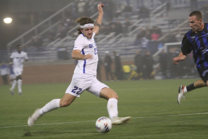 2025 NCAA Division I Mens Soccer Saint Louis University vs University of Kentucky -XIX.jpg :: Saint Louis University (SLU) Billikens vs University of Kentucky in the 2025 NCAA Men's Soccer Championship first round of play. 11/20/2025 7pm at Robert R. Hermann Stadium in St. Louis, Missouri, USA. The Wildcats scored first in the first half. At the half it was Kentucky 1 to 0. The fog lowered visibility, and the damp turf made this a true to form Fall match up.   NCAA Division I Men's Soccer 2025
