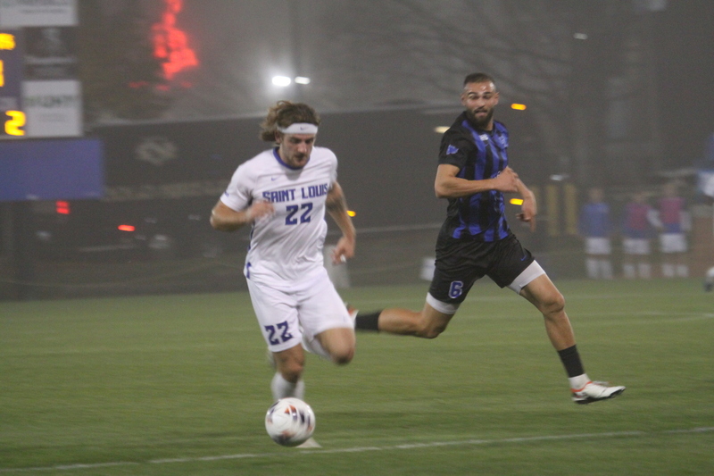 2025 NCAA Division I Mens Soccer Saint Louis University vs University of Kentucky -XVIII.jpg :: Saint Louis University (SLU) Billikens vs University of Kentucky in the 2025 NCAA Men's Soccer Championship first round of play. 11/20/2025 7pm at Robert R. Hermann Stadium in St. Louis, Missouri, USA. The Wildcats scored first in the first half. At the half it was Kentucky 1 to 0. The fog lowered visibility, and the damp turf made this a true to form Fall match up.   NCAA Division I Men's Soccer 2025