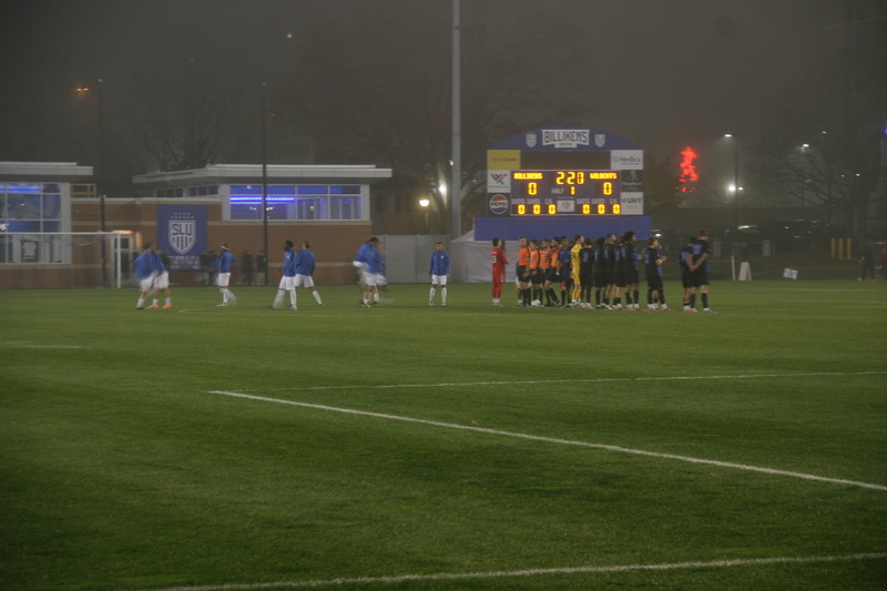 2025 NCAA Division I Mens Soccer Saint Louis University vs University of Kentucky 1A -.jpg :: Saint Louis University (SLU) Men's Soccer vs University of Kentucky (UK) at Robert R. Hermann Stadium in St. Louis, Missouri, USA 2025 NCAA Division I Men's Soccer 11/20/2025 7pm - Foggy and damp night the Wildcats scored first leading to the Billikens come from behind win 2-1. SLU Men's Soccer