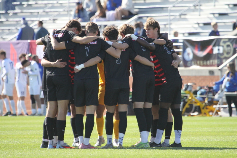 A10 Championship Final 2025 SLU vs Dayton 1 -.jpg :: Saint Louis University (SLU) vs University of Dayton - A10 Championship Final played at Robert R. Hermann Stadium in St Louis, Missouri, USA. Double overtime with a penalty kick shootout to decide the winner. After a 1 to 1 tie in regulation time play. SLU wins the shootout 5 to 4. NCAA Men's Soccer 2025, 11/16/2025