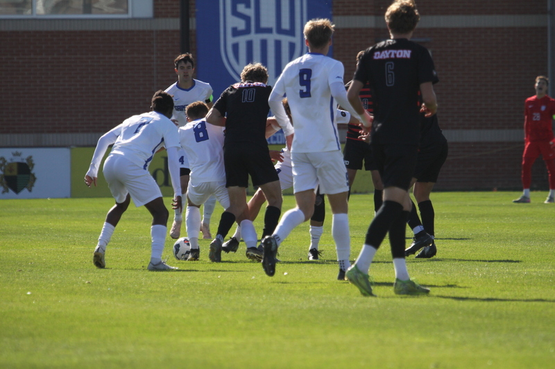 A10 Championship Final 2025 SLU vs Dayton 1 -I.jpg :: Saint Louis University (SLU) vs University of Dayton - A10 Championship Final played at Robert R. Hermann Stadium in St Louis, Missouri, USA. Double overtime with a penalty kick shootout to decide the winner. After a 1 to 1 tie in regulation time play. SLU wins the shootout 5 to 4. NCAA Men's Soccer 2025, 11/16/2025