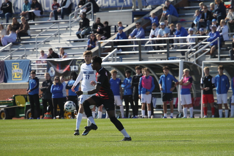 A10 Championship Final 2025 SLU vs Dayton 1 -III.jpg :: Saint Louis University (SLU) vs University of Dayton - A10 Championship Final played at Robert R. Hermann Stadium in St Louis, Missouri, USA. Double overtime with a penalty kick shootout to decide the winner. After a 1 to 1 tie in regulation time play. SLU wins the shootout 5 to 4. NCAA Men's Soccer 2025, 11/16/2025