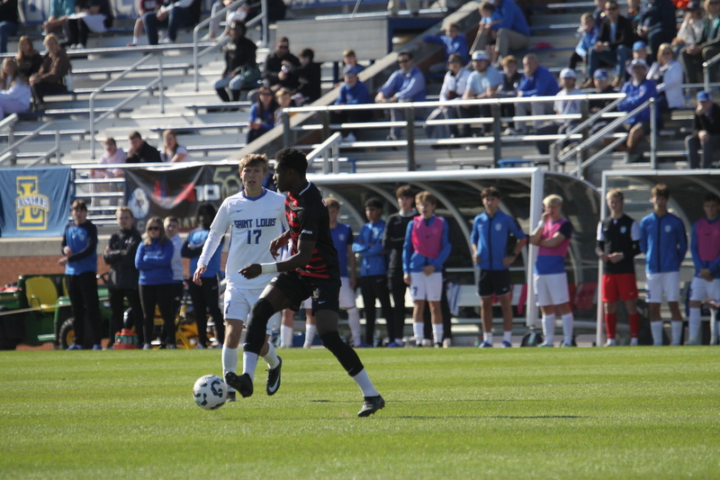 A10 Championship Final 2025 SLU vs Dayton 1 -IV.jpg :: Saint Louis University (SLU) vs University of Dayton - A10 Championship Final played at Robert R. Hermann Stadium in St Louis, Missouri, USA. Double overtime with a penalty kick shootout to decide the winner. After a 1 to 1 tie in regulation time play. SLU wins the shootout 5 to 4. NCAA Men's Soccer 2025, 11/16/2025