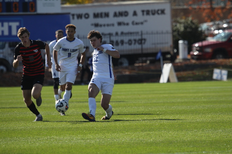A10 Championship Final 2025 SLU vs Dayton 1 -IX.jpg :: Saint Louis University (SLU) vs University of Dayton - A10 Championship Final played at Robert R. Hermann Stadium in St Louis, Missouri, USA. Double overtime with a penalty kick shootout to decide the winner. After a 1 to 1 tie in regulation time play. SLU wins the shootout 5 to 4. NCAA Men's Soccer 2025, 11/16/2025