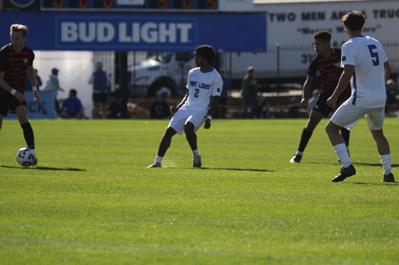 A10 Championship Final 2025 SLU vs Dayton 1 -LIV.jpg :: Saint Louis University (SLU) Billikens vs University of Dayton (UD) Flyers at Robert R. Hermann Stadium during the A10 Championship Finals 2025 in St Louis, Missouri, USA. a 1 to 1 tie in regulation play. NCAA Men's Soccer, Division I Sports, Atlantic 10 Conference