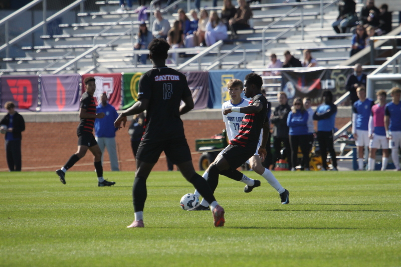 A10 Championship Final 2025 SLU vs Dayton 1 -V.jpg :: Saint Louis University (SLU) vs University of Dayton - A10 Championship Final played at Robert R. Hermann Stadium in St Louis, Missouri, USA. Double overtime with a penalty kick shootout to decide the winner. After a 1 to 1 tie in regulation time play. SLU wins the shootout 5 to 4. NCAA Men's Soccer 2025, 11/16/2025