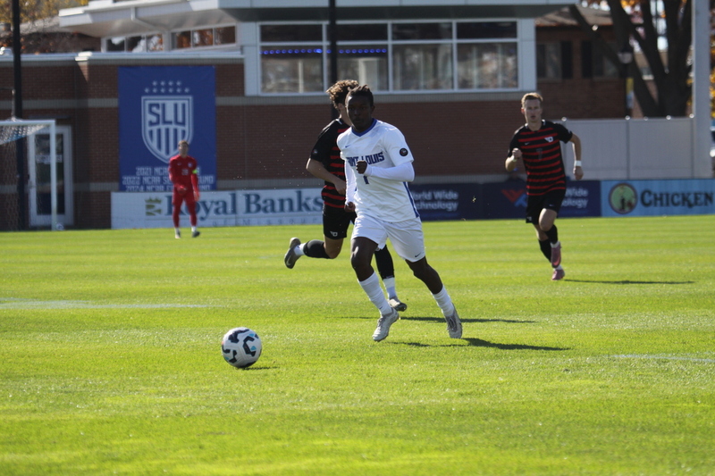 A10 Championship Final 2025 SLU vs Dayton 1 -X.jpg :: Saint Louis University (SLU) vs University of Dayton - A10 Championship Final played at Robert R. Hermann Stadium in St Louis, Missouri, USA. Double overtime with a penalty kick shootout to decide the winner. After a 1 to 1 tie in regulation time play. SLU wins the shootout 5 to 4. NCAA Men's Soccer 2025, 11/16/2025