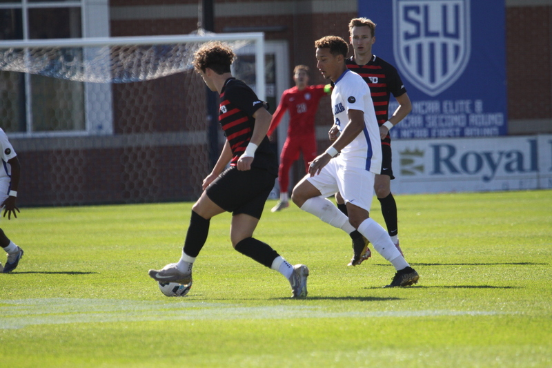 A10 Championship Final 2025 SLU vs Dayton 1 -XII.jpg :: Saint Louis University (SLU) vs University of Dayton - A10 Championship Final played at Robert R. Hermann Stadium in St Louis, Missouri, USA. Double overtime with a penalty kick shootout to decide the winner. After a 1 to 1 tie in regulation time play. SLU wins the shootout 5 to 4. NCAA Men's Soccer 2025, 11/16/2025