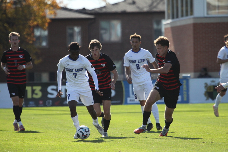 A10 Championship Final 2025 SLU vs Dayton 1 -XIII.jpg :: Saint Louis University (SLU) vs University of Dayton - A10 Championship Final played at Robert R. Hermann Stadium in St Louis, Missouri, USA. Double overtime with a penalty kick shootout to decide the winner. After a 1 to 1 tie in regulation time play. SLU wins the shootout 5 to 4. NCAA Men's Soccer 2025, 11/16/2025