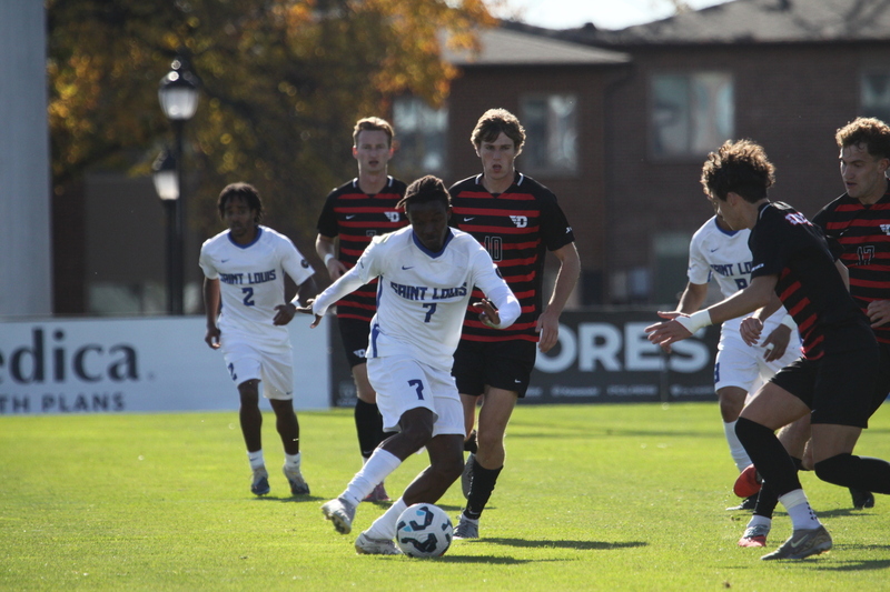 A10 Championship Final 2025 SLU vs Dayton 1 -XV.jpg :: Saint Louis University (SLU) vs University of Dayton - A10 Championship Final played at Robert R. Hermann Stadium in St Louis, Missouri, USA. Double overtime with a penalty kick shootout to decide the winner. After a 1 to 1 tie in regulation time play. SLU wins the shootout 5 to 4. NCAA Men's Soccer 2025, 11/16/2025