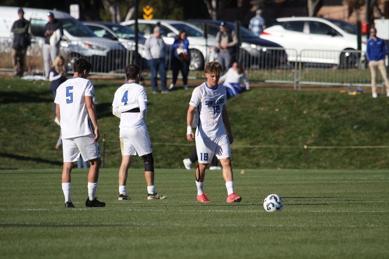 A10 Championship Final 2025 SLU vs Dayton 1A -.jpg :: A10 Championship Soccer Final 2025 - 11/16/2025 - Saint Louis University (SLU) Billikens vs University of Dayton (UD) Flyers at Robert R. Hermann Stadium in St. Louis, Missouri, USA. The No. 1 and No. 3 team of the A10 Conference played to a 1 to 1 tie in regulation time. After a scoreless double overtime, the match was settled by a five-penalty kick shoot-out. SLU won 5 to 4 - NCAA Men's Soccer