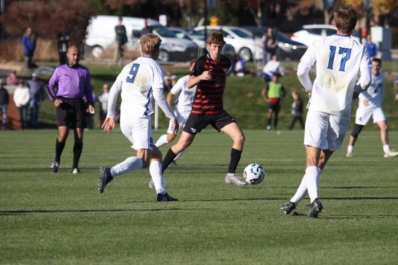 A10 Championship Final 2025 SLU vs Dayton 1A -II.jpg :: A10 Championship Soccer Final 2025 - 11/16/2025 - Saint Louis University (SLU) Billikens vs University of Dayton (UD) Flyers at Robert R. Hermann Stadium in St. Louis, Missouri, USA. The No. 1 and No. 3 team of the A10 Conference played to a 1 to 1 tie in regulation time. After a scoreless double overtime, the match was settled by a five-penalty kick shoot-out. SLU won 5 to 4 - NCAA Men's Soccer