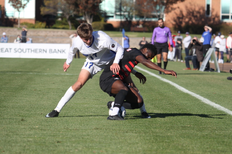 A10 Championship Final 2025 SLU vs Dayton 1A -III.jpg :: A10 Championship Soccer Final 2025 - 11/16/2025 - Saint Louis University (SLU) Billikens vs University of Dayton (UD) Flyers at Robert R. Hermann Stadium in St. Louis, Missouri, USA. The No. 1 and No. 3 team of the A10 Conference played to a 1 to 1 tie in regulation time. After a scoreless double overtime, the match was settled by a five-penalty kick shoot-out. SLU won 5 to 4 - NCAA Men's Soccer