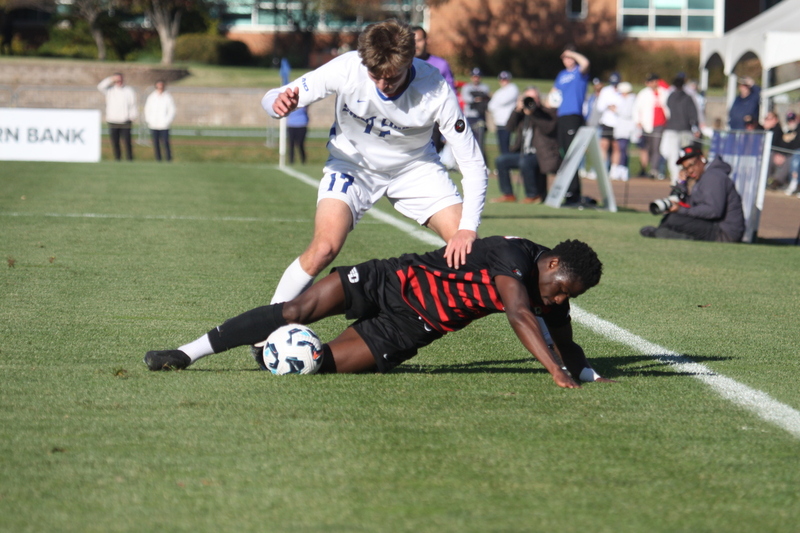 A10 Championship Final 2025 SLU vs Dayton 1A -IV.jpg :: A10 Championship Soccer Final 2025 - 11/16/2025 - Saint Louis University (SLU) Billikens vs University of Dayton (UD) Flyers at Robert R. Hermann Stadium in St. Louis, Missouri, USA. The No. 1 and No. 3 team of the A10 Conference played to a 1 to 1 tie in regulation time. After a scoreless double overtime, the match was settled by a five-penalty kick shoot-out. SLU won 5 to 4 - NCAA Men's Soccer