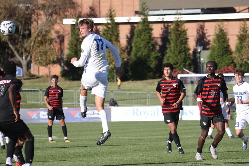 A10 Championship Final 2025 SLU vs Dayton 1A -VI.jpg :: A10 Championship Soccer Final 2025 - 11/16/2025 - Saint Louis University (SLU) Billikens vs University of Dayton (UD) Flyers at Robert R. Hermann Stadium in St. Louis, Missouri, USA. The No. 1 and No. 3 team of the A10 Conference played to a 1 to 1 tie in regulation time. After a scoreless double overtime, the match was settled by a five-penalty kick shoot-out. SLU won 5 to 4 - NCAA Men's Soccer
