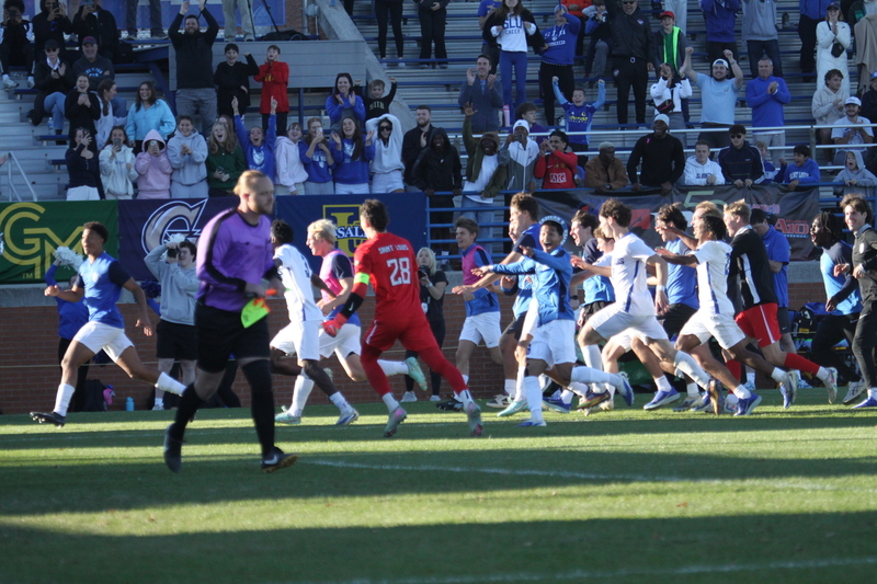 A10 Championship Final 2025 SLU vs Dayton 1A -XXXVIII.jpg :: A10 Championship Soccer Final 2025 - 11/16/2025 - Saint Louis University (SLU) Billikens vs University of Dayton (UD) Flyers at Robert R. Hermann Stadium in St. Louis, Missouri, USA. The No. 1 and No. 3 team of the A10 Conference played to a 1 to 1 tie in regulation time. After a scoreless double overtime, the match was settled by a five-penalty kick shoot-out. SLU won 5 to 4 - NCAA Men's Soccer