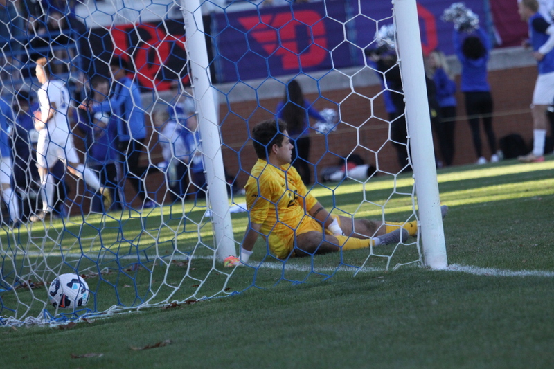 A10 Championship Final 2025 SLU vs Dayton 1A -XXXX.jpg :: A10 Championship Soccer Final 2025 - 11/16/2025 - Saint Louis University (SLU) Billikens vs University of Dayton (UD) Flyers at Robert R. Hermann Stadium in St. Louis, Missouri, USA. The No. 1 and No. 3 team of the A10 Conference played to a 1 to 1 tie in regulation time. After a scoreless double overtime, the match was settled by a five-penalty kick shoot-out. SLU won 5 to 4 - NCAA Men's Soccer