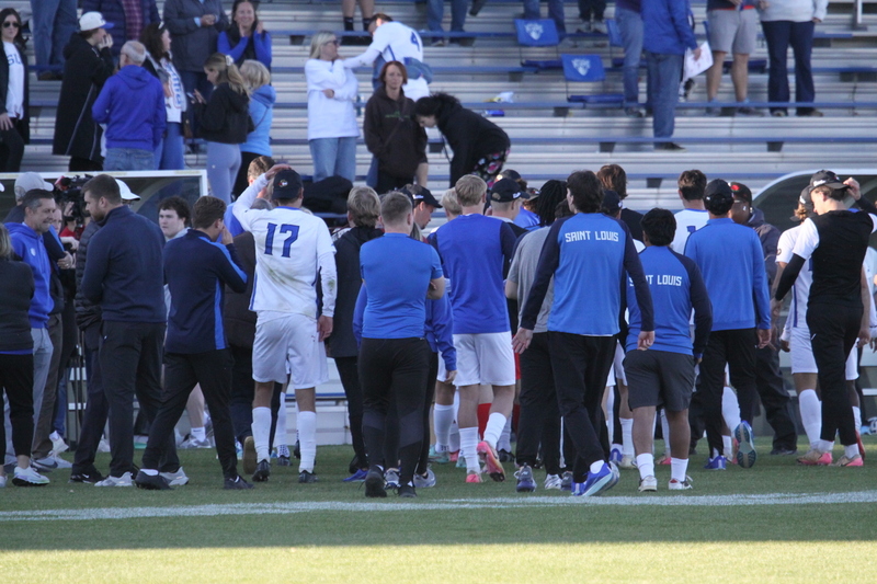A10 Championship Final 2025 SLU vs Dayton 1A -XXXXI.jpg :: A10 Championship Soccer Final 2025 - 11/16/2025 - Saint Louis University (SLU) Billikens vs University of Dayton (UD) Flyers at Robert R. Hermann Stadium in St. Louis, Missouri, USA. The No. 1 and No. 3 team of the A10 Conference played to a 1 to 1 tie in regulation time. After a scoreless double overtime, the match was settled by a five-penalty kick shoot-out. SLU won 5 to 4 - NCAA Men's Soccer