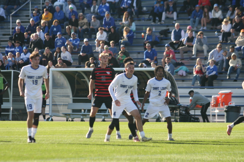 A10 Championship Final 2025 SLU vs Dayton LI.jpg :: Saint Louis University (SLU) vs University of Dayton (Flyers) during the A10 Men's Soccer Championship 2025. 11/16/2025 - Robert R. Hermann Stadium in St. Louis, Missouri, USA. NCAA Men's Soccer, Atlantic 10 Championship 2025 finals which ended in double overtime and a five-penalty shootout after a tie in regulation time.    