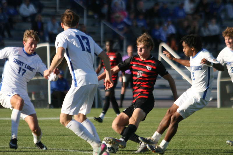 A10 Championship Final 2025 SLU vs Dayton LXIV.jpg :: Saint Louis University (SLU) vs University of Dayton (Flyers) during the A10 Men's Soccer Championship 2025. 11/16/2025 - Robert R. Hermann Stadium in St. Louis, Missouri, USA. NCAA Men's Soccer, Atlantic 10 Championship 2025 finals which ended in double overtime and a five-penalty shootout after a tie in regulation time.    