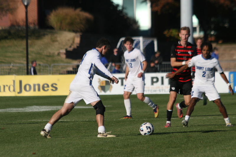 A10 Championship Final 2025 SLU vs Dayton LXV.jpg :: Saint Louis University (SLU) vs University of Dayton (Flyers) during the A10 Men's Soccer Championship 2025. 11/16/2025 - Robert R. Hermann Stadium in St. Louis, Missouri, USA. NCAA Men's Soccer, Atlantic 10 Championship 2025 finals which ended in double overtime and a five-penalty shootout after a tie in regulation time.    