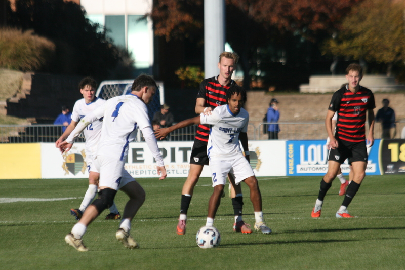 A10 Championship Final 2025 SLU vs Dayton LXVII.jpg :: Saint Louis University (SLU) vs University of Dayton (Flyers) during the A10 Men's Soccer Championship 2025. 11/16/2025 - Robert R. Hermann Stadium in St. Louis, Missouri, USA. NCAA Men's Soccer, Atlantic 10 Championship 2025 finals which ended in double overtime and a five-penalty shootout after a tie in regulation time.    