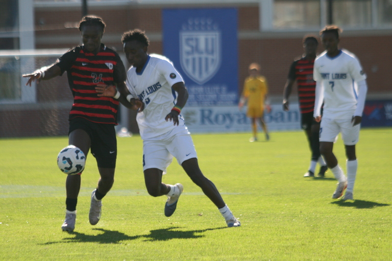 A10 Championship Final 2025 SLU vs Dayton XXX.jpg :: Saint Louis University (SLU) vs University of Dayton at the A10 Conference Soccer Championships 2025 at Robert R. Hermann Stadium in St. Louis, Missouri, USA. The match ended after a 1 to 1 tie in regulation time with two 10-minute overtime followed by a five-penalty shot shoot out with SLU besting the Dayton Flyers. NCAA Soccer, Atlantic 10 Conference