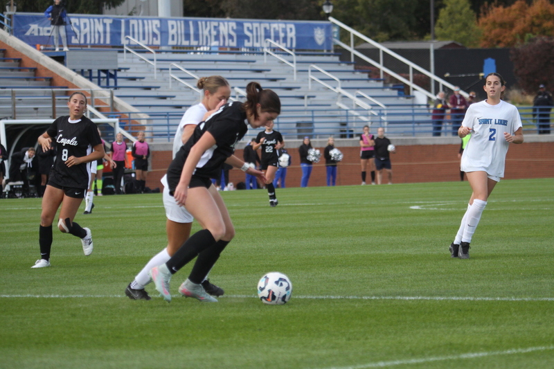 A10 Womens Soccer Championship 2025 A -.jpg :: Saint Louis University vs Loyola University Chicago at the A10 Womens Soccer Championship 2025. November 1st 2025 this is the A10 Championship Womens Quarterfinals. The Billikens won 6 to 0 in regulation play. NCAA Womens soccer at Robert R. Hermann Stadium in St. Louis, Missouri, USA.  