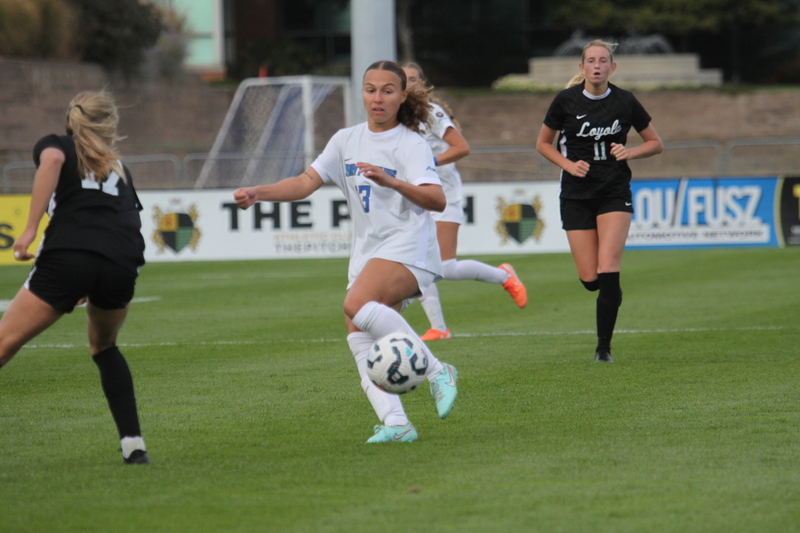A10 Womens Soccer Championship 2025 A -IX.jpg :: Saint Louis University vs Loyola University Chicago at the A10 Womens Soccer Championship 2025. November 1st 2025 this is the A10 Championship Womens Quarterfinals. The Billikens won 6 to 0 in regulation play. NCAA Womens soccer at Robert R. Hermann Stadium in St. Louis, Missouri, USA.  