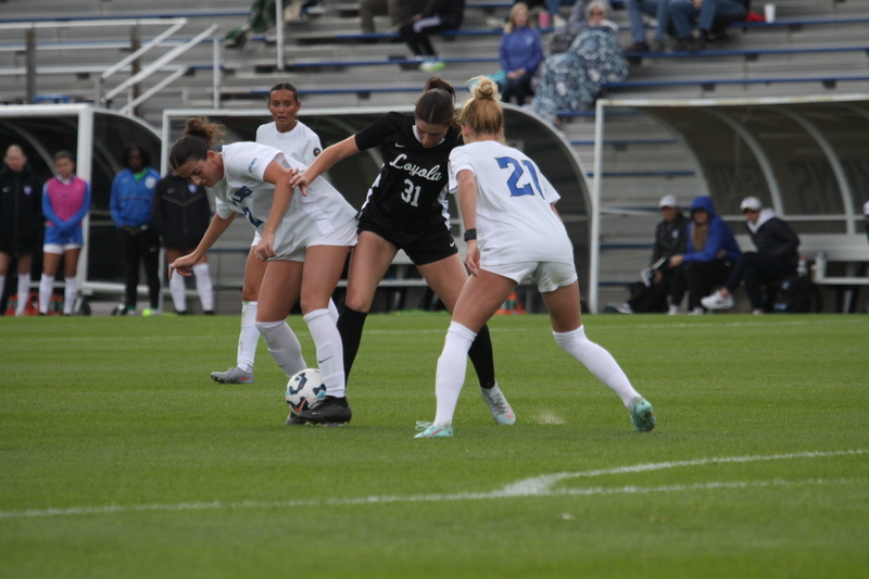 A10 Womens Soccer Championship 2025 A -L.jpg :: Saint Louis University vs Loyola University Chicago at the A10 Womens Soccer Championship 2025. November 1st 2025 this is the A10 Championship Womens Quarterfinals. The Billikens won 6 to 0 in regulation play. NCAA Womens soccer at Robert R. Hermann Stadium in St. Louis, Missouri, USA.  