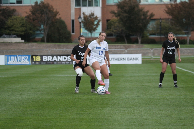 A10 Womens Soccer Championship 2025 A -LXIII.jpg :: Saint Louis University vs Loyola University Chicago at the A10 Womens Soccer Championship 2025. November 1st 2025 this is the A10 Championship Womens Quarterfinals. The Billikens won 6 to 0 in regulation play. NCAA Womens soccer at Robert R. Hermann Stadium in St. Louis, Missouri, USA.  