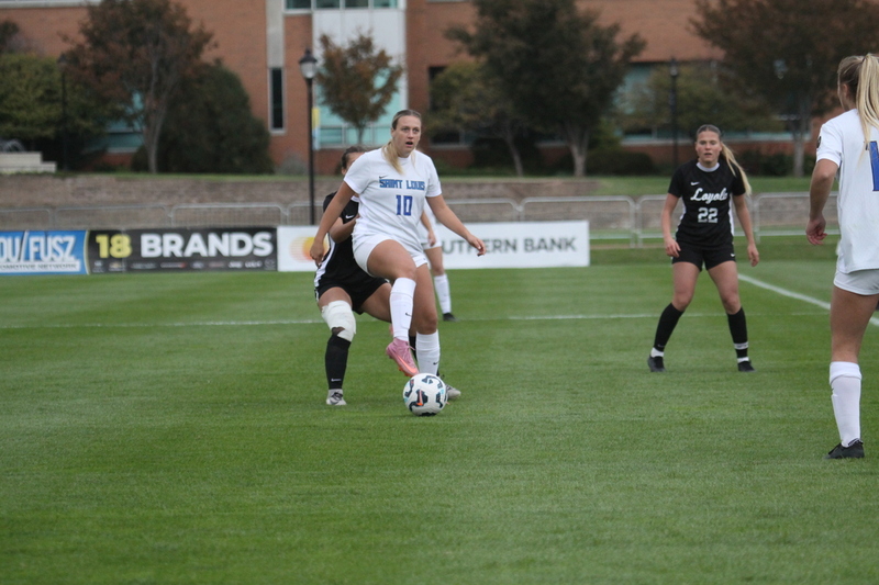 A10 Womens Soccer Championship 2025 A -LXIV.jpg :: Saint Louis University Womens Soccer vs Loyola University Chicago - A10 Championship, 50th Anniversary, The Billikens won 6-0 in regulation time. SLU Advanced to the Quarterfinals to face Rhode Island in the Semifinals. November 1st 2025. NCAA Womens soccer at Robert R. Hermann Stadium in St. Louis, Missouri, USA. 