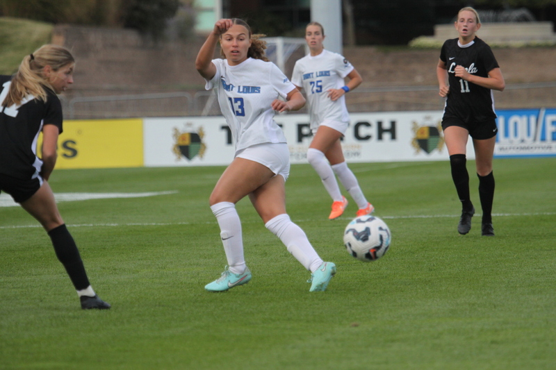 A10 Womens Soccer Championship 2025 A -X.jpg :: Saint Louis University vs Loyola University Chicago at the A10 Womens Soccer Championship 2025. November 1st 2025 this is the A10 Championship Womens Quarterfinals. The Billikens won 6 to 0 in regulation play. NCAA Womens soccer at Robert R. Hermann Stadium in St. Louis, Missouri, USA.  