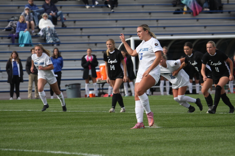 A10 Womens Soccer Championship 2025 LXIV.jpg :: Saint Louis University Women's Soccer vs Loyola Chicago 2025 at Robert R. Herman Stadium in St. Louis, Missouri, USA. Ramblers fall to the Billikens 6-0 in the A10 Quarterfinals of the 2025 Women's Soccer Championship. This is also the Atlantic 10 Conference 50-year Anniversary. NCAA Womens Soccer SLU advances to the A10 semifinals to face Number 4 Rhode Island.