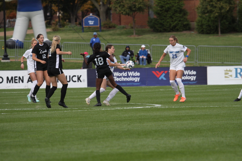 A10 Womens Soccer Championship 2025 XXXII.jpg :: Saint Louis University Women's Soccer vs Loyola Chicago 2025 at Robert R. Herman Stadium in St. Louis, Missouri, USA. Ramblers fall to the Billikens 6-0 in the A10 Quarterfinals of the 2025 Women's Soccer Championship. This is also the Atlantic 10 Conference 50-year Anniversary. NCAA Womens Soccer SLU advances to the A10 semifinals to face Number 4 Rhode Island.