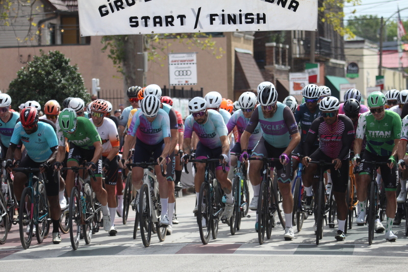 Giro della Montagna 2025 B -CI.jpg :: Giro della Montagna 2025/Gateway Cup 2025 - August 31st 2025 - Masters 40+ CAT 1-4 50 Minute race, Field of 150 - The Giro della Montagna presented by Volpi Foods - the third stop of the Bommarito Audi West County Gateway Cup and the final event on the American Criterium Cup. The course is called - The Hill - for a reason long and rectangular the uphill race from turn 2 to turn 3 decides the race. Turn 4 leads to a Mach 5 downhill sprint, making lap positioning critical. - Presented by Volpi Foods - USA Cycling 