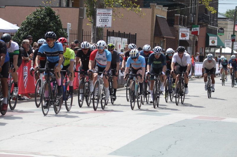 Giro della Montagna 2025 CV.jpg :: Giro della Montagna 2025/Gateway Cup 2025 - August, 31st, 2025 - Men's CAT 4/5 - The Giro della Montagna presented by Volpi Foods - the third stop of the Bommarito Audi West County Gateway Cup and the final event on the American Criterium Cup. The course is called -The Hill- for a reason. Long and rectangular, the uphill race from turn 2 to turn3 decides the race. Turn 4 leads to a Mach 5 downhill sprint, making lap positioning critical. Presented by Volpi Foods - A USA Cycling sanctioned race.