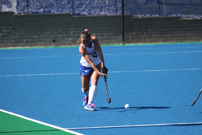 IMG_0476(1).jpg :: Saint Louis University (SLU) Women's Field Hockey vs University of California Davis 2025 at the SLU Field Hockey Complex. UC Davis won 2 to 1. The UC Davis players are wearing pink shoes and there are Pink Ribbons painted on the players sticks. Today is Billikens Pink Game for Breast Cancer Awareness and Alumnae Day. This is the second season at the new SLU Field Hockey Complex, and it marks, the 50th anniversary of the St. Louis University Field Hockey program which began in 1975. NCAA Division I 