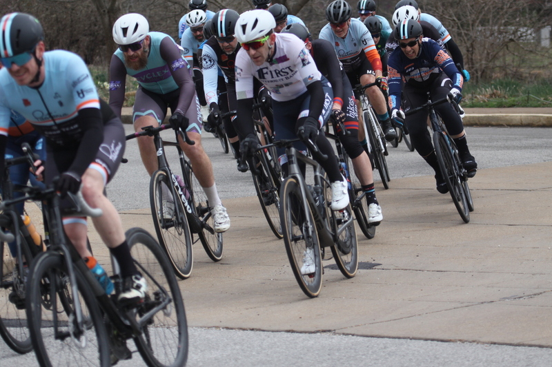 Mike Murray Classic Criterium 2025 C -CI.jpg :: Tour of St. Louis 2025 held on March 22nd - March 23rd 2025 in Forest Park-St. Louis, Missouri, USA. Midwest Collegiate Conference cycling event hosted by Big Shark Bicycle Company and Urban Chestnut Brewing Company. Mike Murray Classic Criterium 2025. Masters A 40+/50+ CAT 1-4 Bar. A Criterium, or Crit, is a bike race consisting of several laps around a closed circuit, the length of each lap or ranging from 400m to 10,000m. Men's cycling