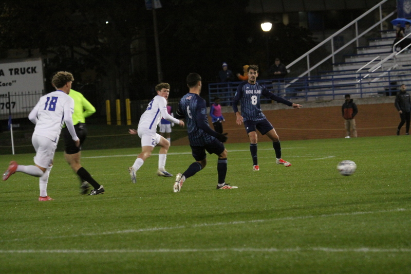 Saint Louis University (SLU) Billikens Mens Soccer vs Rhode Island 2025 XXII.jpg :: Saint Louis University (SLU) Billikens' Men's Soccer vs University of Rhode Island (URI) Rams 2025 at Robert R. Hermann Stadium in St. Louis, Missouri, USA. November 1st 2025 the match ended in a 1-1 tie. The night was cold and damp with a rain that mild but steady. NCAA Men's Soccer in the A10 Conference. 
