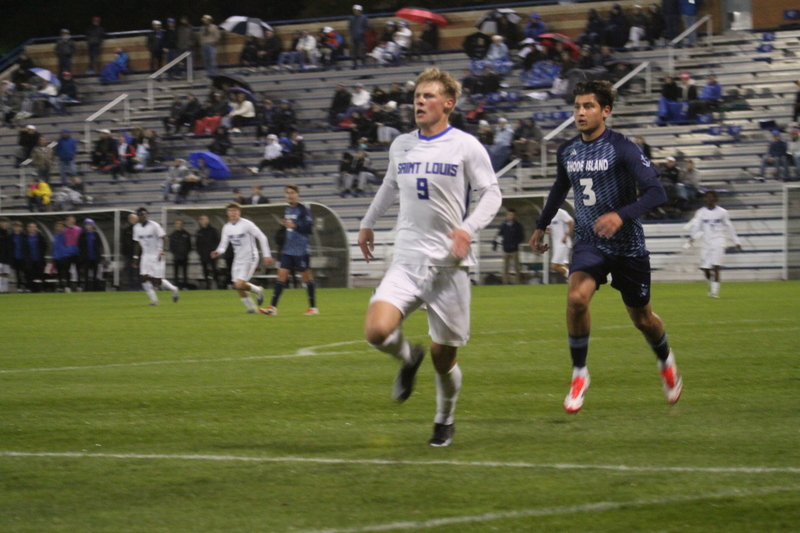 Saint Louis University (SLU) Mens Soccer vs Rhode Island 2025 XXIX.jpg :: Saint Louis University (SLU) Billikens' Men's Soccer vs University of Rhode Island (URI) Rams 2025 at Robert R. Hermann Stadium in St. Louis, Missouri, USA. November 1st 2025 the match ended in a 1-1 tie. The night was cold and damp with a rain that mild but steady. NCAA Men's Soccer in the A10 Conference. 