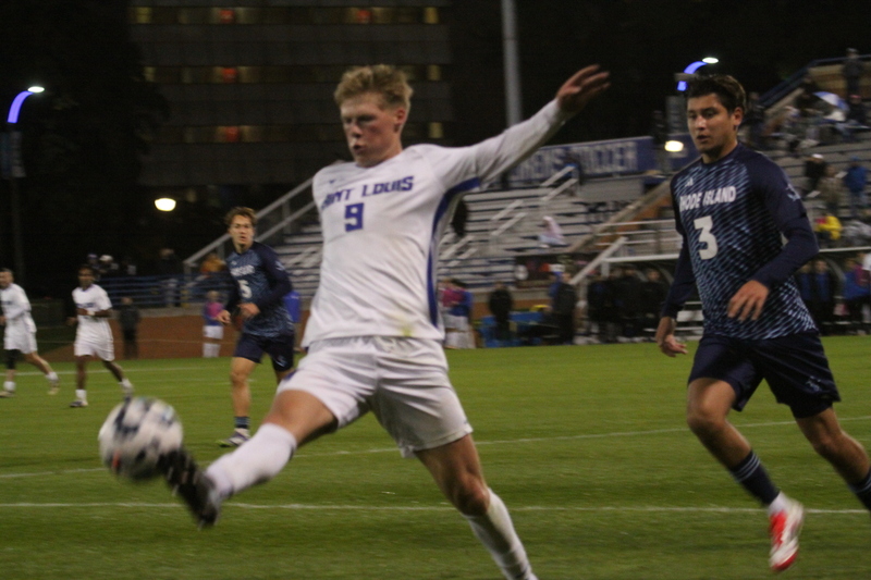Saint Louis University (SLU) Mens Soccer vs Rhode Island 2025 XXX.jpg :: Saint Louis University (SLU) Billikens' Men's Soccer vs University of Rhode Island (URI) Rams 2025 at Robert R. Hermann Stadium in St. Louis, Missouri, USA. November 1st 2025 the match ended in a 1-1 tie. The night was cold and damp with a rain that mild but steady. NCAA Men's Soccer in the A10 Conference. 